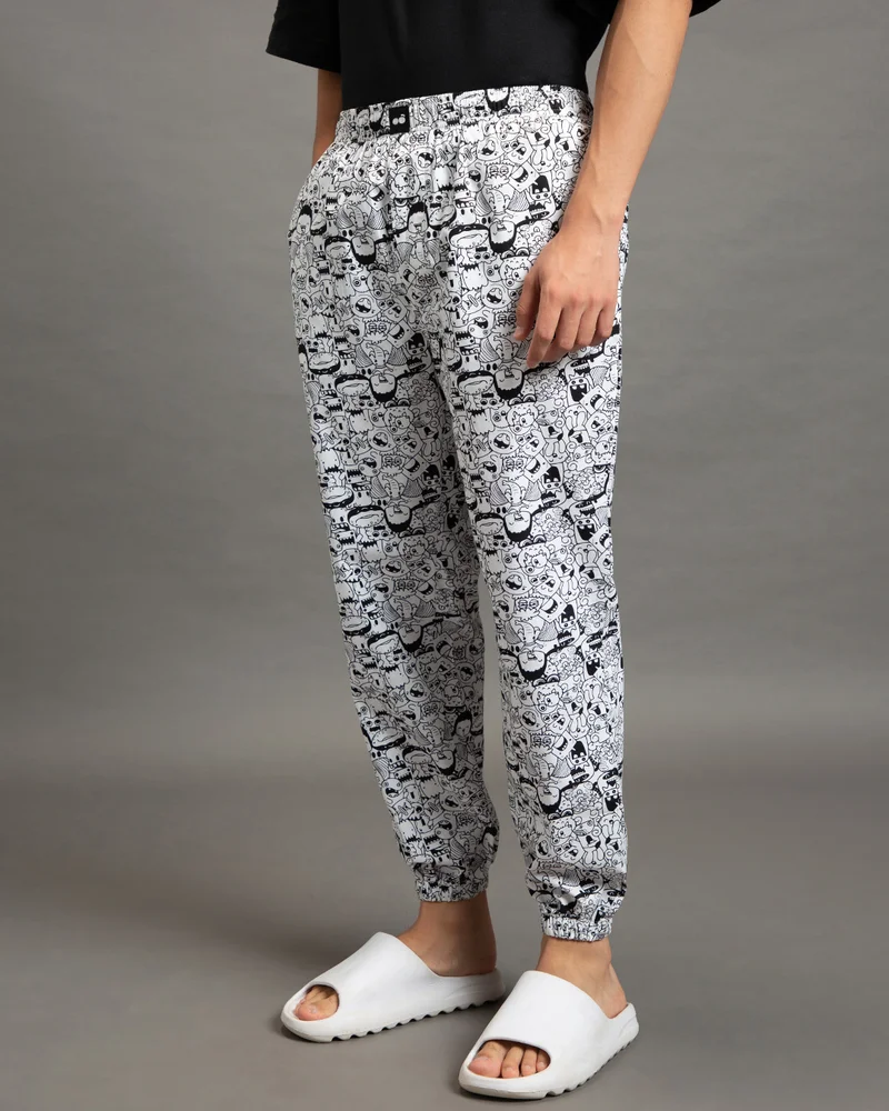 bewakoof  Men's White All Over Printed Pyjamas  | Best Price UAE